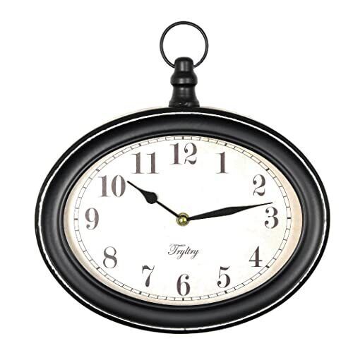 Menterry Oval Retro Wall Clock, Rustic Vintage Style, Antique Old-Fashioned
