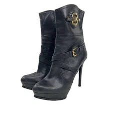 Michael Kors Stockard Platform Stiletto Black Leather Ankle Boots Booties 9.5M