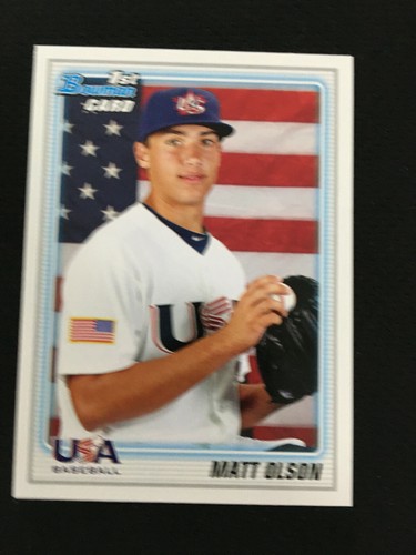 MATT OLSON ROOKIE BOWMAN USA FLAG VARIATION 2010 BOWMAN OAKLAND RC