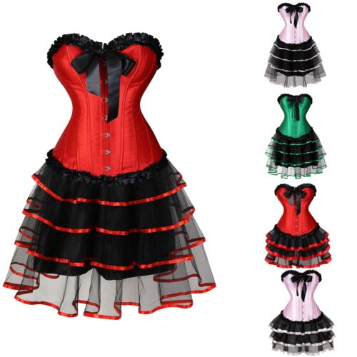 Burlesque Corset Skirt Basque Cincher Bustier Tutu Moulin Rouge Costume Boned KK - Picture 1 of 19