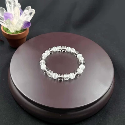 Bracelet Perles Oeil de Chat Blanc pour CRISTAL Bande ??lastique pour Soulagemen - Photo 1/4