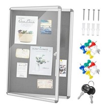36 x 24 Inch Enclosed Bulletin Board with Locking Door Fabric 36" x 24" Gray