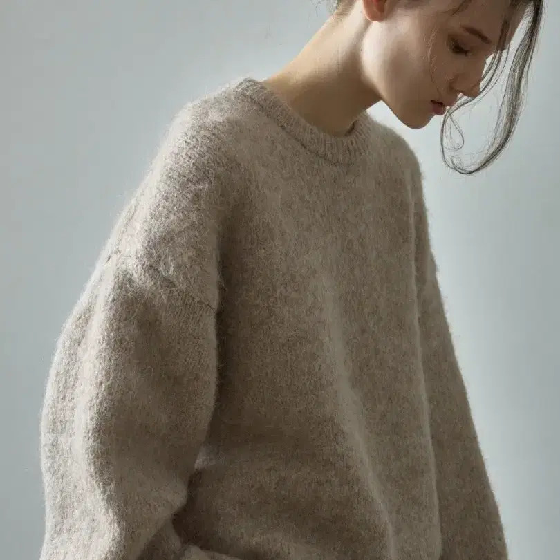 Facade Pattern Alpaca Cloud Knit Sweater, Beige M - image 1
