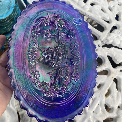 Vintage Imperial Carnival Glass Plate Windmill Pattern Colbalt Blue Iridescent - Picture 13 of 13