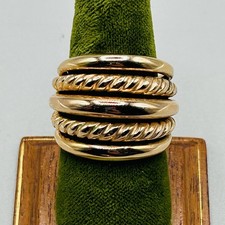 Goldtone Ring Imitates Stacking Rings Size 8.25 Band is 7mm back /20mm front