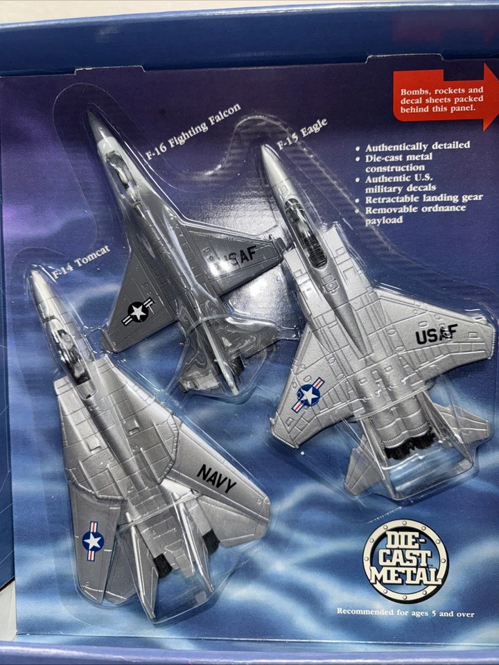 DE COLECCIÓN 1987 ERTL FORCE ONE FIGHTER SQUADRON DIECAST USAF F-14, F-15, F-16 NUEVO EN CAJA Foto 2 de 4