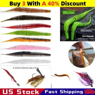 6PCS Bass Stick Baits Wacky Plastic Worms Bass Fishing Lures Crappies Bass US