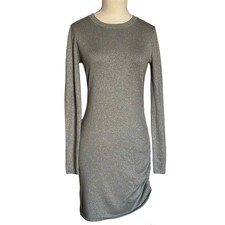 Abercrombie Sparkly Asymmetrical Ruched Mini Sweater Dress Grey Sparkle S/P