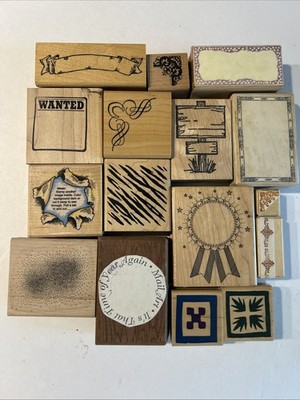 Rubber Stamps Lot Of 16 Wood Mounted Borders Frames Banners Backgrounds