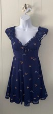 NWT Urban Outfitters Aubrey Mesh Mini Dress Butterflies Navy Blue Sz Small