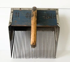 Antique Berry Scoop Rake Picker – Wood & Metal – Blue Painted Back “No. 11”