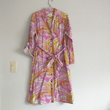 Vera For Anthropologie Confetti Midi Shirt Dress XS Pink Yellow Cotton Belted 