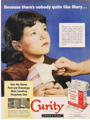 1951 Curity First Aid sterile pads Girl Injured Knee Print Ad