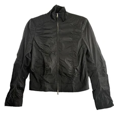 THEORY Women Bomber Jacket Crop Wool Blend Lightweight Sz S Black Elegant