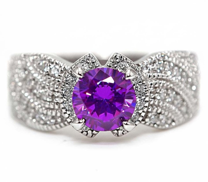 3CT  Amethyst 925 Solid Sterling Silver Ring Jewelry Sz 7