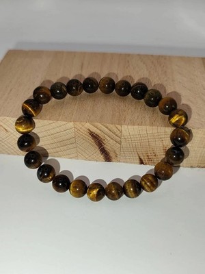 Naturstein Tigerauge Armband 8mm Elastisch Schmuck Damen Herren