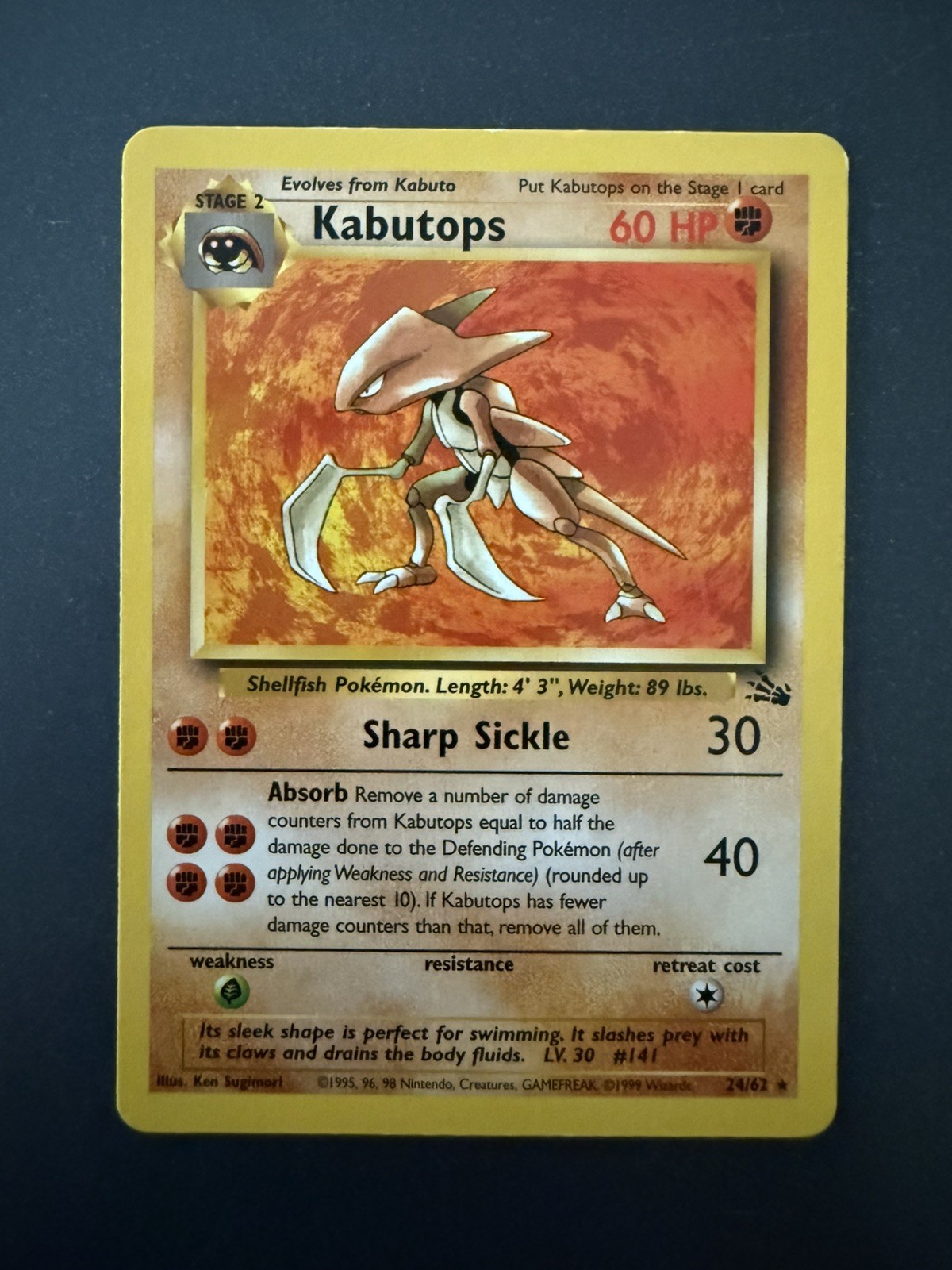 Kabutops - 24/62 - Pokemon Fossil Unlimited Rare WOTC Vintage - MP