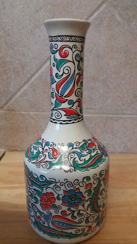 Vintage 10” Greek Hand-Painted METAXA Porcelain Liquor Decanter Vase Floral