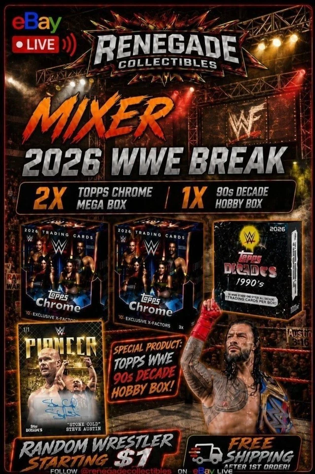 ⚡ WWE Mixer Break | $1 Random, 1x 90s Decade(Exclusive), 2x Chrome Mega box