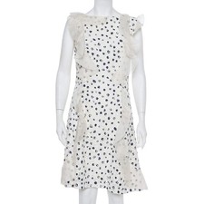 Oscar de la Renta White Painted Effect Lace Ruffle Detail Short Dress M