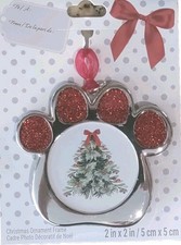 Pet Paw Photo Frame Ornament Gift Tag Christmas Sparkle Red Silver Dog Cat New