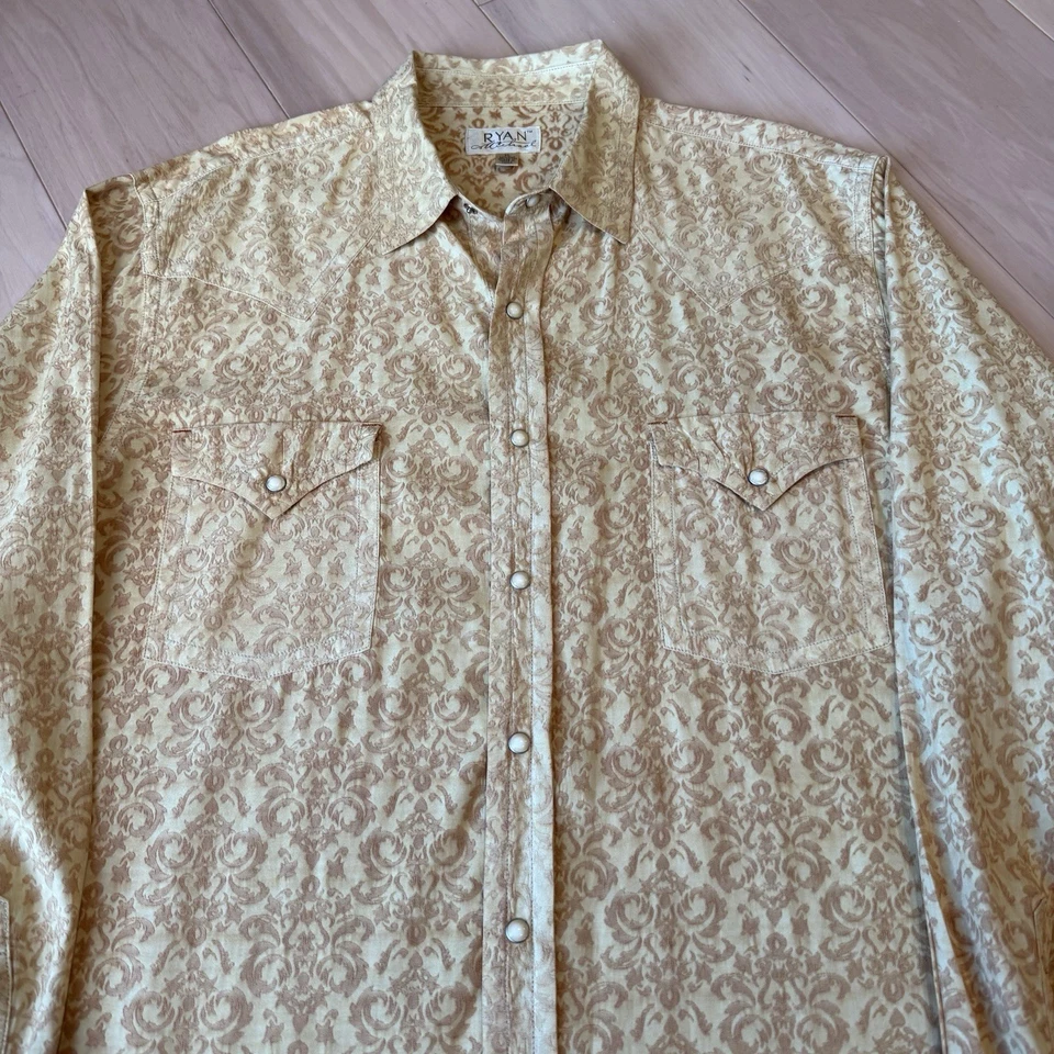 Camisa a Presión Ryan Michael Perla de Seda XL Amarillo Paisley Western Vaquero Abotonado Foto 3 de 4