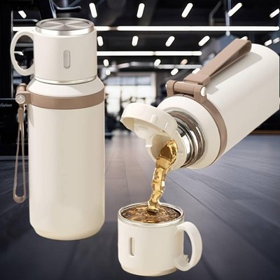 Termo de vacío para bebidas calientes con asa, taza de café, taza de viaje