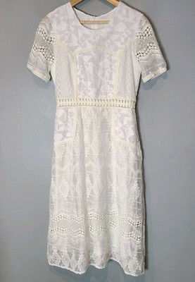 Eri+ali Anthropologie White Lace Embrodered Midi Dress Sz 4 Swann Wedding Grad