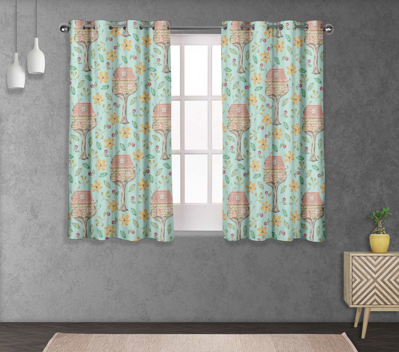 S 4 Sassy Treehouse & Freesia Cortina con Ojales de sala Drapers-FL-630L S 4 Sassy Treehouse & Freesia Cortina con Ojales de sala Drapers-FL-630L