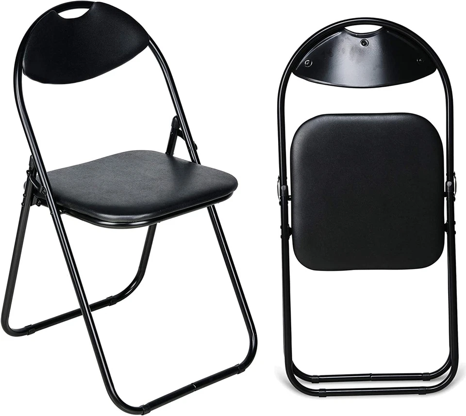 FOLDING CHAIRS FOLDING STOOLS BLACK WHITE ROUND FOLDABLE METAL CHAIRS STOOL NEW - Image 2 of 4