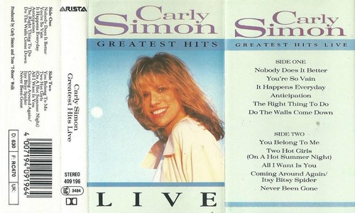 Carly Simon Greatest Hits Live CASSETTE ALBUM Pop Blues Rock Soft Rock Soul - Picture 9 of 9