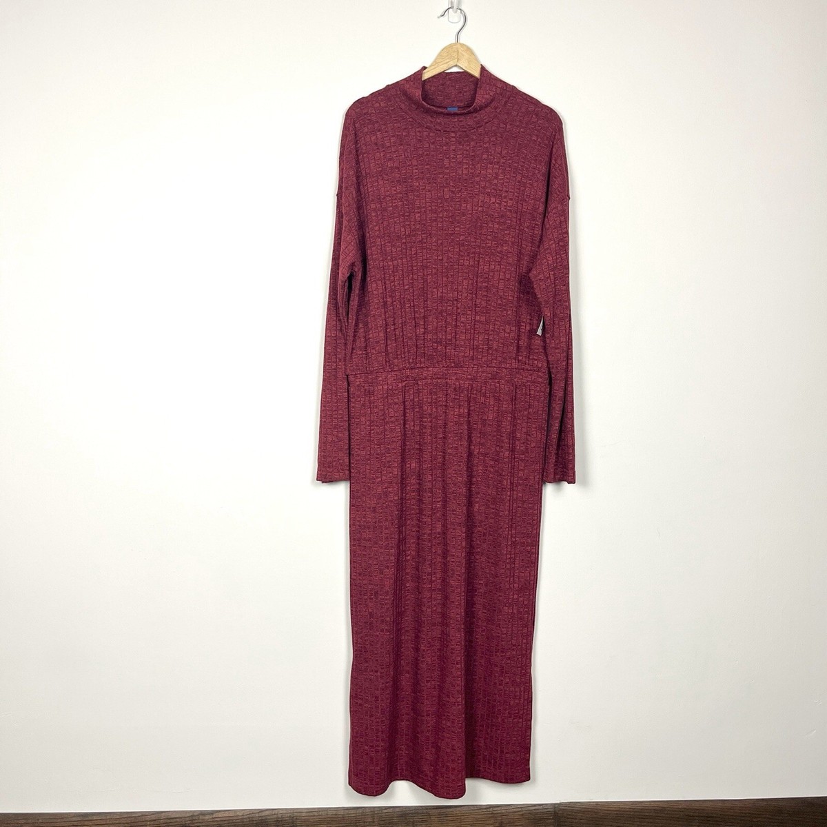 Old Navy Turtle Neck Ribbed Knit Dress Maroon Waist Defined Large Tall NWT