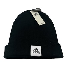 NWT Adidas Women's Fit 1x1 Fold Cuffed Black Knit Beanie Hat Cap Winter OSFA
