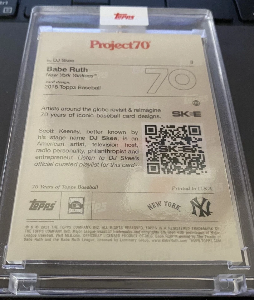 2021 Topps Project 70 #3 2018 Babe Ruth by DJ Skee PR:8555 “MINT” HOF Yankees - Image 2 of 2