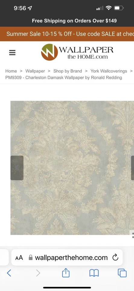 Papel pintado York Wallcoverings PM9309 diseñador damasco Charleston metal plateado, Foto 2 de 3