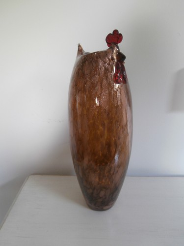 ROOSTER ART GLASS VASE AMBER GLITTER GLASS TALL VASE CHICKEN DESIGN HAND BLOWN - Picture 14 of 19