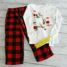 Carter's Boy's Fleece Pajama Set Size 4 Red Buffalo Plaid Christmas Santa