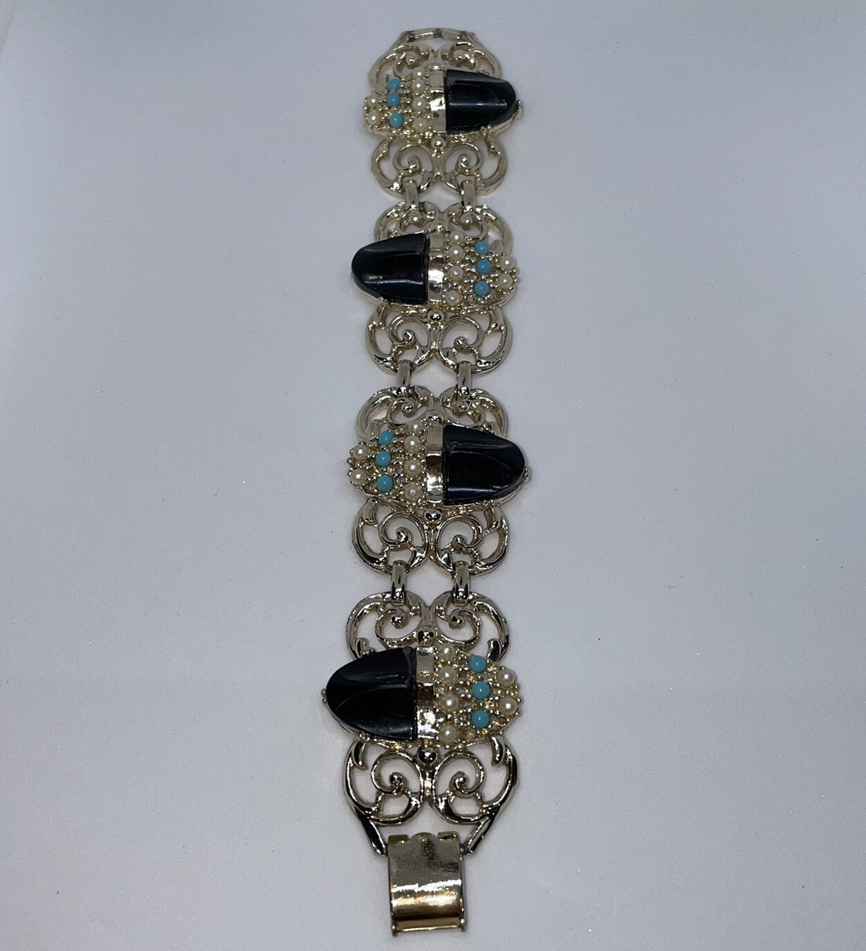 Egyptian Revival Scarab Beetle Bracelet Silver Black … Gem