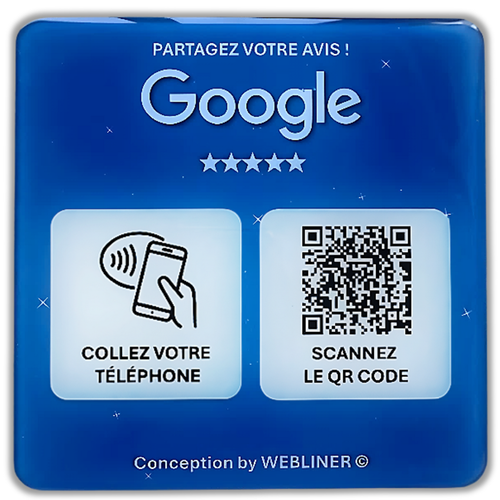 Plaque NFC & QR Code Pour Avis Google - 10x10 Cm, Compatible IPhone/Android, Fixation 3M, Pour Commerces, Restaurants