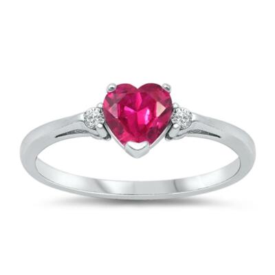 Sterling Silver Pink CZ Heart Ring - Size 13 Love Band With Rhodium Finish