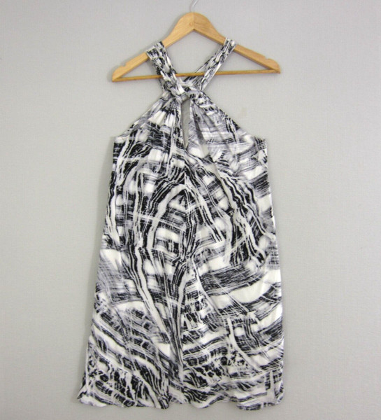 Witchery Top Womens 8 White Black Halter Neck Abstract Twist Sleeveless Evening