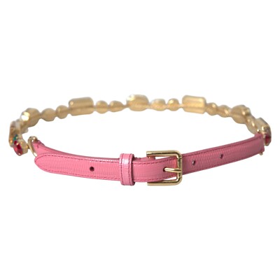 Dolce & Gabbana ベルト 85 cm DOLCE & GABBANA Belt Pink Leather Crystal Chain Embellished