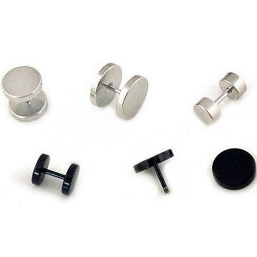 1Pair/2PCS Stud Earrings Men Women Faux Gauges Tunnel Stainless Steel Earrings - Picture 4 of 11