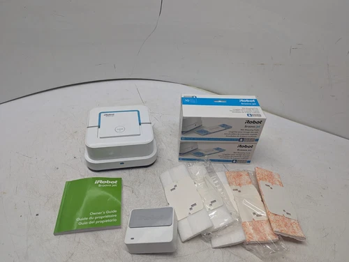 iRobot Braava Jet 240 Robot Mop with Battery Charger Wet Damp Dry Pads box