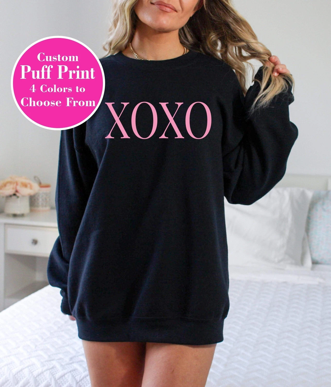 Felpa XOXO da Donna Felpa con Cappuccio San Valentino Stampa Puff Regalo Carino e Accogliente