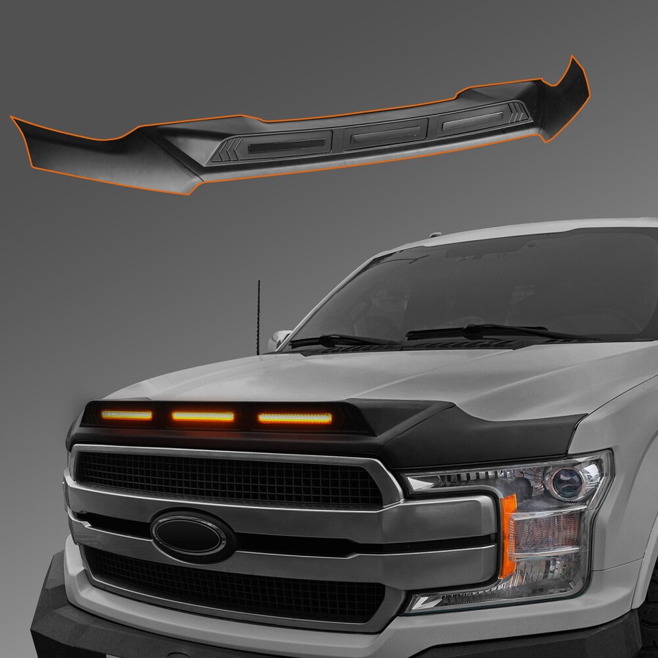 Hooke Road Hood Protector / Stone Deflector – Fits 2015-2020 Ford F-150 (Black, Painted, Self-Adhesive)