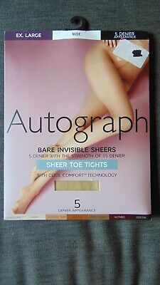 M/&S Autograph 1Pr 5Den Bare Invisibles Sheer Toe Tights S XL Nude BNWT