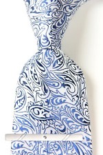 New Classic Paisley Blue White JACQUARD WOVEN 100 Silk Men's Necktie Tie