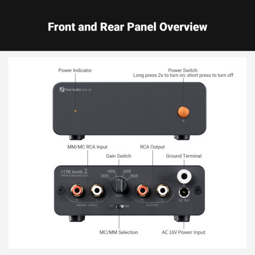 Fosi Audio Box X5 Preamplificatore Phono per Giradischi MM e MC 4 Livelli Gain RCA - Foto 7 di 9