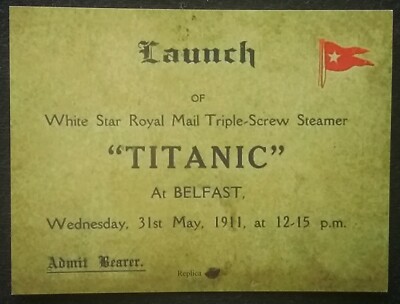 TITANIC 31. MAI 1911 STARTTICKET BELFAST : **(REPRODUKTION DES ORIGINALS)**